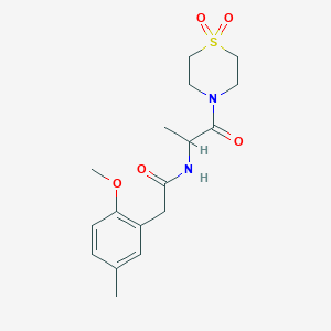 molecular formula C17H24N2O5S B6964619 N-[1-(1,1-dioxo-1,4-thiazinan-4-yl)-1-oxopropan-2-yl]-2-(2-methoxy-5-methylphenyl)acetamide 