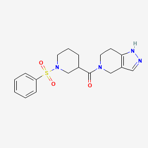 molecular formula C18H22N4O3S B6964652 [1-(Benzenesulfonyl)piperidin-3-yl]-(1,4,6,7-tetrahydropyrazolo[4,3-c]pyridin-5-yl)methanone 