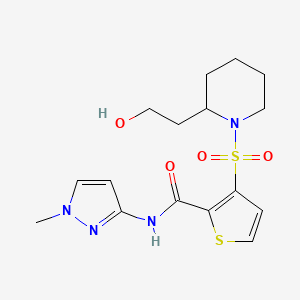 molecular formula C16H22N4O4S2 B6964928 3-[2-(2-hydroxyethyl)piperidin-1-yl]sulfonyl-N-(1-methylpyrazol-3-yl)thiophene-2-carboxamide 