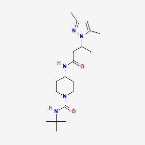 molecular formula C19H33N5O2 B6965063 N-tert-butyl-4-[3-(3,5-dimethylpyrazol-1-yl)butanoylamino]piperidine-1-carboxamide 