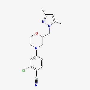 molecular formula C17H19ClN4O B6965269 2-Chloro-4-[2-[(3,5-dimethylpyrazol-1-yl)methyl]morpholin-4-yl]benzonitrile 