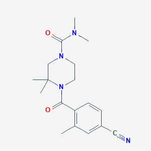 molecular formula C18H24N4O2 B6965357 4-(4-cyano-2-methylbenzoyl)-N,N,3,3-tetramethylpiperazine-1-carboxamide 