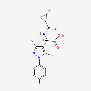 2-[1-(4-Fluorophenyl)-3,5-dimethylpyrazol-4-yl]-2-[(2-methylcyclopropanecarbonyl)amino]acetic acid