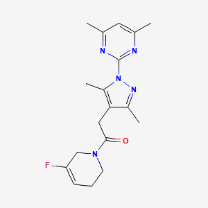 molecular formula C18H22FN5O B6965723 2-[1-(4,6-dimethylpyrimidin-2-yl)-3,5-dimethylpyrazol-4-yl]-1-(5-fluoro-3,6-dihydro-2H-pyridin-1-yl)ethanone 