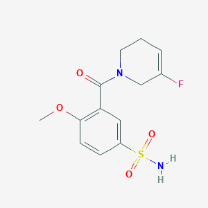 molecular formula C13H15FN2O4S B6965736 3-(5-fluoro-3,6-dihydro-2H-pyridine-1-carbonyl)-4-methoxybenzenesulfonamide 