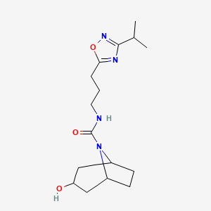 3-hydroxy-N-[3-(3-propan-2-yl-1,2,4-oxadiazol-5-yl)propyl]-8-azabicyclo[3.2.1]octane-8-carboxamide