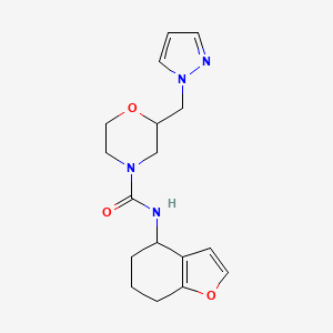 molecular formula C17H22N4O3 B6965787 2-(pyrazol-1-ylmethyl)-N-(4,5,6,7-tetrahydro-1-benzofuran-4-yl)morpholine-4-carboxamide 