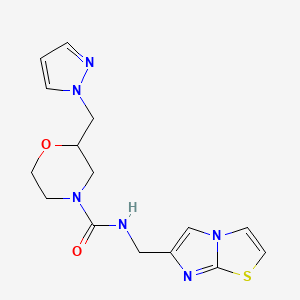 molecular formula C15H18N6O2S B6965794 N-(imidazo[2,1-b][1,3]thiazol-6-ylmethyl)-2-(pyrazol-1-ylmethyl)morpholine-4-carboxamide 