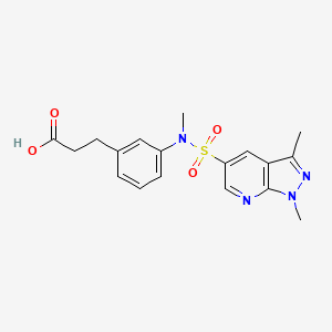 molecular formula C18H20N4O4S B6965819 3-[3-[(1,3-Dimethylpyrazolo[3,4-b]pyridin-5-yl)sulfonyl-methylamino]phenyl]propanoic acid 