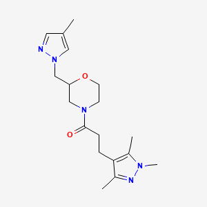 molecular formula C18H27N5O2 B6965894 1-[2-[(4-Methylpyrazol-1-yl)methyl]morpholin-4-yl]-3-(1,3,5-trimethylpyrazol-4-yl)propan-1-one 