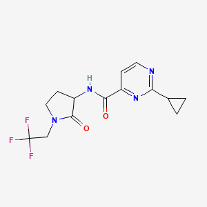 molecular formula C14H15F3N4O2 B6965937 2-cyclopropyl-N-[2-oxo-1-(2,2,2-trifluoroethyl)pyrrolidin-3-yl]pyrimidine-4-carboxamide 