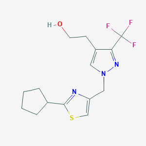 molecular formula C15H18F3N3OS B6966048 2-[1-[(2-Cyclopentyl-1,3-thiazol-4-yl)methyl]-3-(trifluoromethyl)pyrazol-4-yl]ethanol 