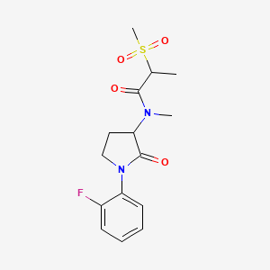 molecular formula C15H19FN2O4S B6966104 N-[1-(2-fluorophenyl)-2-oxopyrrolidin-3-yl]-N-methyl-2-methylsulfonylpropanamide 