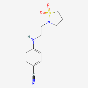 molecular formula C12H15N3O2S B6966125 4-[2-(1,1-Dioxo-1,2-thiazolidin-2-yl)ethylamino]benzonitrile 