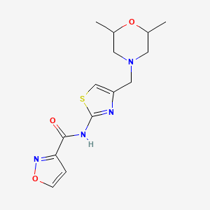 molecular formula C14H18N4O3S B6966133 N-[4-[(2,6-dimethylmorpholin-4-yl)methyl]-1,3-thiazol-2-yl]-1,2-oxazole-3-carboxamide 