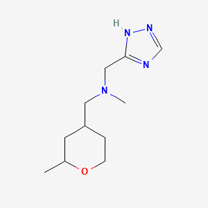 molecular formula C11H20N4O B6966160 N-methyl-1-(2-methyloxan-4-yl)-N-(1H-1,2,4-triazol-5-ylmethyl)methanamine 