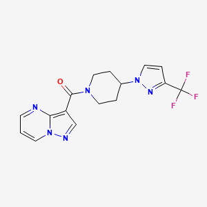 molecular formula C16H15F3N6O B6966167 Pyrazolo[1,5-a]pyrimidin-3-yl-[4-[3-(trifluoromethyl)pyrazol-1-yl]piperidin-1-yl]methanone 