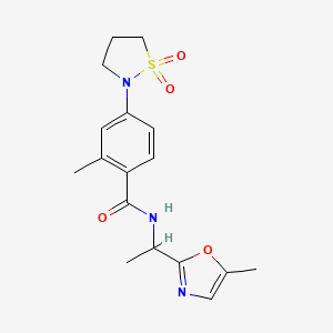 molecular formula C17H21N3O4S B6966222 4-(1,1-dioxo-1,2-thiazolidin-2-yl)-2-methyl-N-[1-(5-methyl-1,3-oxazol-2-yl)ethyl]benzamide 