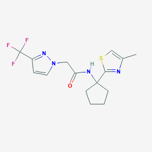 molecular formula C15H17F3N4OS B6966271 N-[1-(4-methyl-1,3-thiazol-2-yl)cyclopentyl]-2-[3-(trifluoromethyl)pyrazol-1-yl]acetamide 