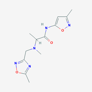 molecular formula C12H17N5O3 B6966296 2-[methyl-[(5-methyl-1,2,4-oxadiazol-3-yl)methyl]amino]-N-(3-methyl-1,2-oxazol-5-yl)propanamide 