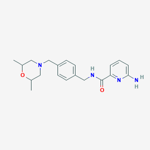 molecular formula C20H26N4O2 B6966351 6-amino-N-[[4-[(2,6-dimethylmorpholin-4-yl)methyl]phenyl]methyl]pyridine-2-carboxamide 