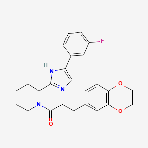 molecular formula C25H26FN3O3 B6966403 3-(2,3-dihydro-1,4-benzodioxin-6-yl)-1-[2-[5-(3-fluorophenyl)-1H-imidazol-2-yl]piperidin-1-yl]propan-1-one 