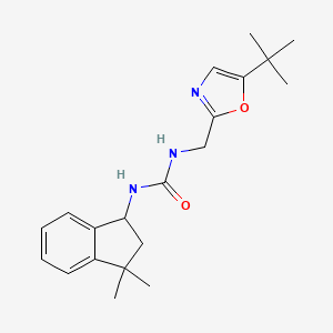 molecular formula C20H27N3O2 B6966413 1-[(5-Tert-butyl-1,3-oxazol-2-yl)methyl]-3-(3,3-dimethyl-1,2-dihydroinden-1-yl)urea 