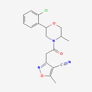 molecular formula C18H18ClN3O3 B6966488 3-[2-[2-(2-Chlorophenyl)-5-methylmorpholin-4-yl]-2-oxoethyl]-5-methyl-1,2-oxazole-4-carbonitrile 