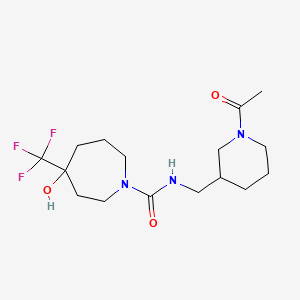 molecular formula C16H26F3N3O3 B6966635 N-[(1-acetylpiperidin-3-yl)methyl]-4-hydroxy-4-(trifluoromethyl)azepane-1-carboxamide 