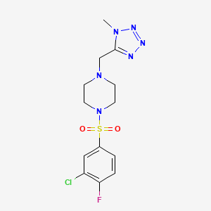 molecular formula C13H16ClFN6O2S B6966641 1-(3-Chloro-4-fluorophenyl)sulfonyl-4-[(1-methyltetrazol-5-yl)methyl]piperazine 