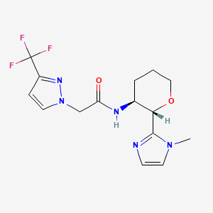 molecular formula C15H18F3N5O2 B6966703 N-[(2S,3S)-2-(1-methylimidazol-2-yl)oxan-3-yl]-2-[3-(trifluoromethyl)pyrazol-1-yl]acetamide 