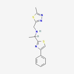 molecular formula C15H16N4S2 B6966737 N-[(5-methyl-1,3,4-thiadiazol-2-yl)methyl]-1-(4-phenyl-1,3-thiazol-2-yl)ethanamine 