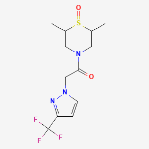 molecular formula C12H16F3N3O2S B6966805 1-(2,6-Dimethyl-1-oxo-1,4-thiazinan-4-yl)-2-[3-(trifluoromethyl)pyrazol-1-yl]ethanone 