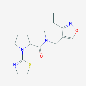 molecular formula C15H20N4O2S B6967006 N-[(3-ethyl-1,2-oxazol-4-yl)methyl]-N-methyl-1-(1,3-thiazol-2-yl)pyrrolidine-2-carboxamide 