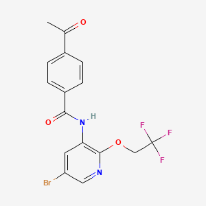 molecular formula C16H12BrF3N2O3 B6967033 4-acetyl-N-[5-bromo-2-(2,2,2-trifluoroethoxy)pyridin-3-yl]benzamide 