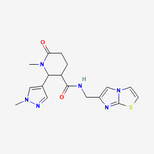 molecular formula C17H20N6O2S B6967182 N-(imidazo[2,1-b][1,3]thiazol-6-ylmethyl)-1-methyl-2-(1-methylpyrazol-4-yl)-6-oxopiperidine-3-carboxamide 