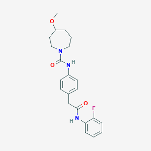 molecular formula C22H26FN3O3 B6967370 N-[4-[2-(2-fluoroanilino)-2-oxoethyl]phenyl]-4-methoxyazepane-1-carboxamide 