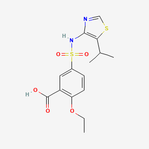 molecular formula C15H18N2O5S2 B6967385 2-Ethoxy-5-[(5-propan-2-yl-1,3-thiazol-4-yl)sulfamoyl]benzoic acid 