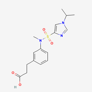 molecular formula C16H21N3O4S B6967537 3-[3-[Methyl-(1-propan-2-ylimidazol-4-yl)sulfonylamino]phenyl]propanoic acid 