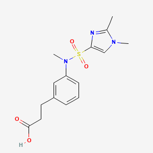 molecular formula C15H19N3O4S B6967582 3-[3-[(1,2-Dimethylimidazol-4-yl)sulfonyl-methylamino]phenyl]propanoic acid 