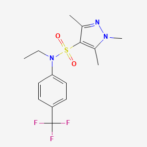 molecular formula C15H18F3N3O2S B6967600 N-ethyl-1,3,5-trimethyl-N-[4-(trifluoromethyl)phenyl]pyrazole-4-sulfonamide 