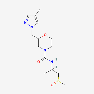 molecular formula C14H24N4O3S B6967635 2-[(4-methylpyrazol-1-yl)methyl]-N-(1-methylsulfinylpropan-2-yl)morpholine-4-carboxamide 