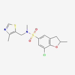 molecular formula C15H17ClN2O3S2 B6967895 7-chloro-N,2-dimethyl-N-[(4-methyl-1,3-thiazol-5-yl)methyl]-2,3-dihydro-1-benzofuran-5-sulfonamide 