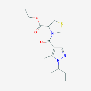 molecular formula C16H25N3O3S B6967964 Ethyl 3-(5-methyl-1-pentan-3-ylpyrazole-4-carbonyl)-1,3-thiazolidine-4-carboxylate 