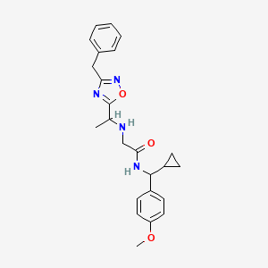 molecular formula C24H28N4O3 B6968113 2-[1-(3-benzyl-1,2,4-oxadiazol-5-yl)ethylamino]-N-[cyclopropyl-(4-methoxyphenyl)methyl]acetamide 