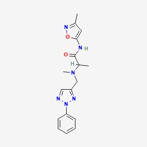 molecular formula C17H20N6O2 B6968213 N-(3-methyl-1,2-oxazol-5-yl)-2-[methyl-[(2-phenyltriazol-4-yl)methyl]amino]propanamide 