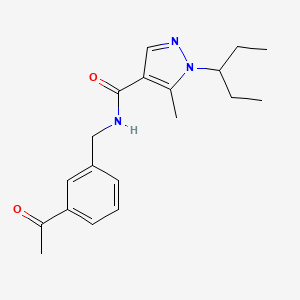 molecular formula C19H25N3O2 B6968255 N-[(3-acetylphenyl)methyl]-5-methyl-1-pentan-3-ylpyrazole-4-carboxamide 