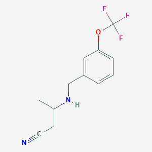 molecular formula C12H13F3N2O B6968269 3-[[3-(Trifluoromethoxy)phenyl]methylamino]butanenitrile 