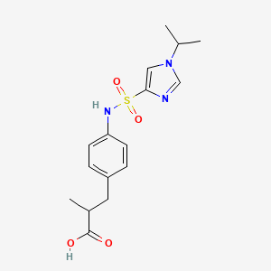 molecular formula C16H21N3O4S B6968286 2-Methyl-3-[4-[(1-propan-2-ylimidazol-4-yl)sulfonylamino]phenyl]propanoic acid 