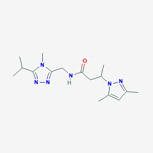 molecular formula C16H26N6O B6968431 3-(3,5-dimethylpyrazol-1-yl)-N-[(4-methyl-5-propan-2-yl-1,2,4-triazol-3-yl)methyl]butanamide 